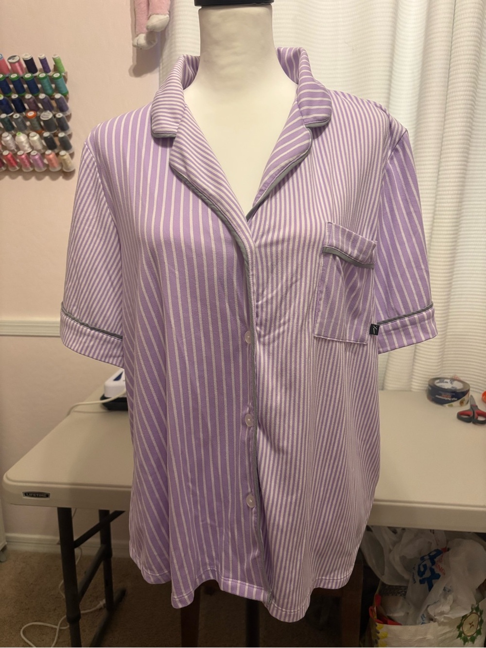 Simply Vera Vera Wang Lavender and White Striped Short-Sleeve Button Pajama Set